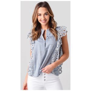 Joke Light Blue Eyelet Trim Blouse